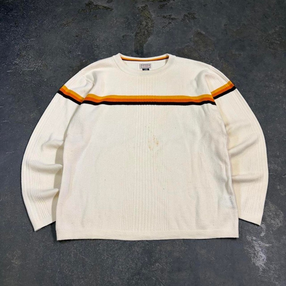 Arizona Jean Co Mens Large Vintage 2000s Y2K Striped Knit Cream Sweater